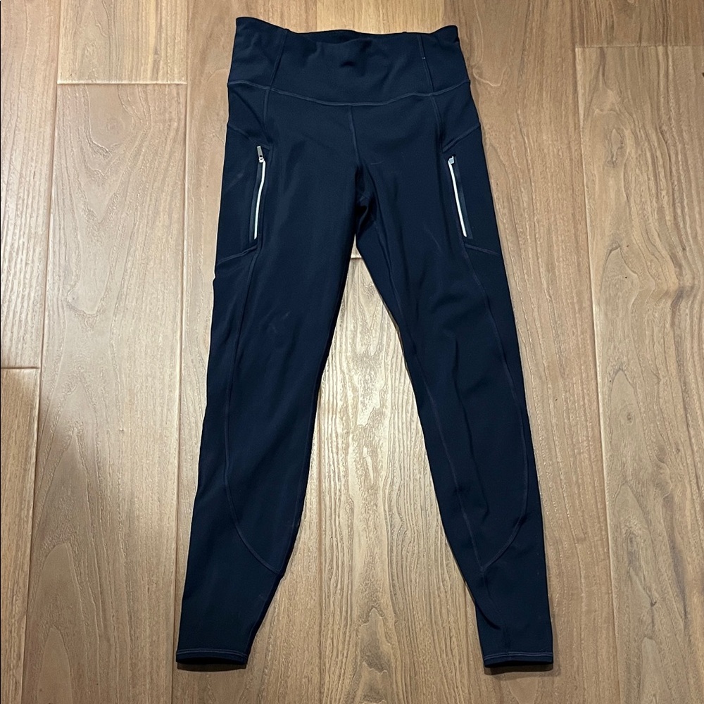 Athleta Rainier Navy fleece lined leggings